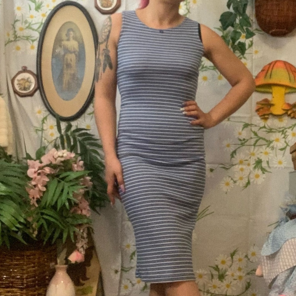 Vintage y2k blue black stripe midi tank top dress - Picture 2 of 6